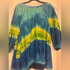 Lane Bryant Blue and Yellow Tie-Dye Blouse